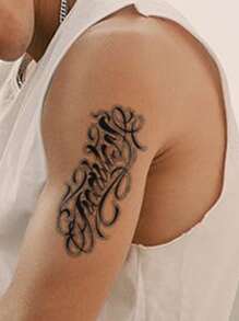 Etiqueta engomada del tatuaje, 1 hoja de tatuajes temporales gráficos de letras para mujeres, pegatinas de tatuajes para adultos, gráficos de letras de tatuajes realistas, para mujeres y niñas,tatuajes maquina para tatuar tatuajes falsos - Negro - Ver 4