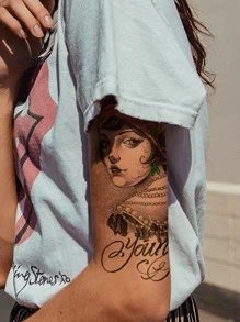 1 hoja Pegatina tatuaje vintage con estampado de figura - Multicolor - Ver 5