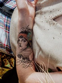 1 hoja Pegatina tatuaje vintage con estampado de figura - Multicolor - Ver 6