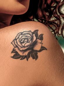 1 件火焰玫瑰草本临时纹身，防水防汗不反光，持久 15 天，适合手、颈、锁骨、脚踝、情侣 - 黑色 - 查看 4