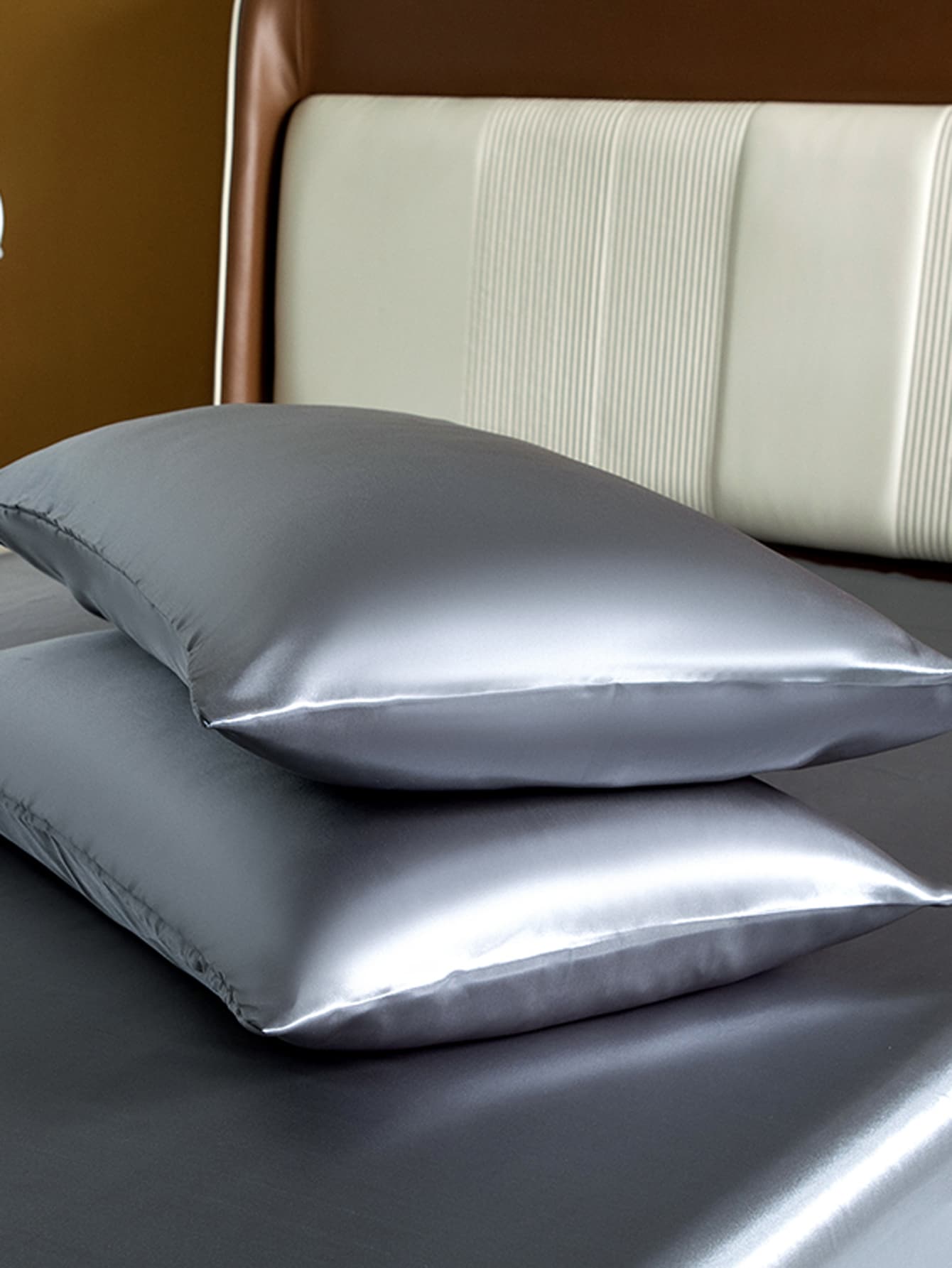 1pc Soft And Breathable Ice Silk Satin Pillowcase In Aqua Blue - Grey - View 1