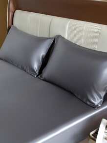 1pc Soft And Breathable Ice Silk Satin Pillowcase In Aqua Blue - Grey - View 3