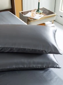 1pc Soft And Breathable Ice Silk Satin Pillowcase In Aqua Blue - Grey - View 4