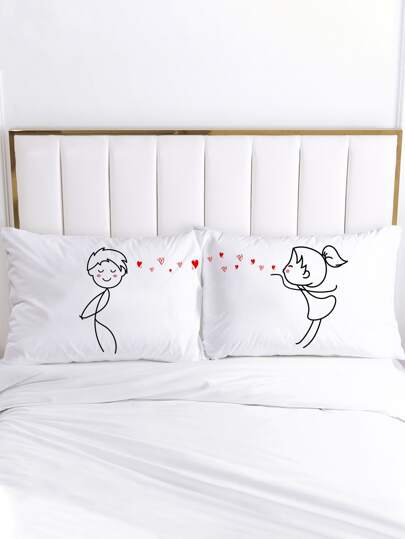 1pair Heart & Figure Graphic Pillowcase Without Filler