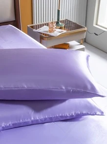 1pc Soft And Breathable Ice Silk Satin Pillowcase In Aqua Blue - Violet Purple - View 4