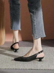 女士極簡尖頭高跟露跟優雅黑色高跟鞋 - 黑色 - 查看 5