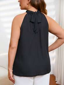 SHEIN Privé Blusa con abertura delantera de cuello halter - Negro - Ver 2