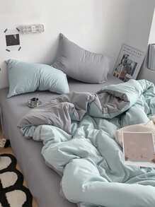 3pcs Blue & Grey Dormitory/Bedroom Bedding Set Including 1 Duvet Cover, 2 Pillow Covers Without Fillings, Machine Washable, Back-To-School Bedding