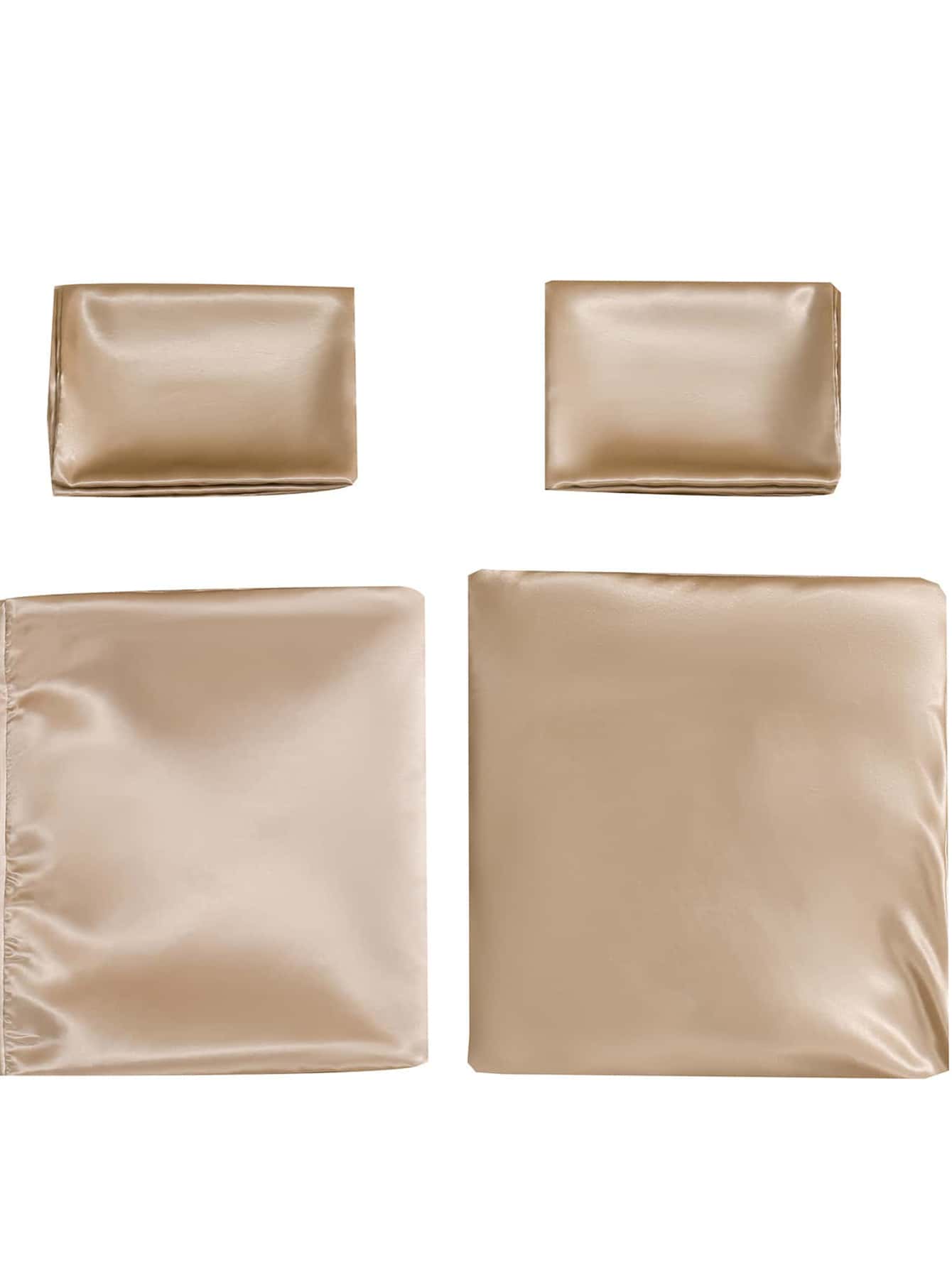 4pcs/set  Champagne Fitted Sheet Set (1 Fitted Sheet + 2 Pillowcase+ 1 Flat Sheet), Minimalist Fabric Sheet Set For Bedroom, All Season - Champagne - View 6