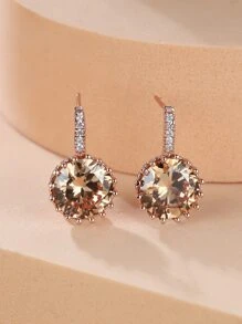 Cubic Zirconia Decor Stud Earrings - Champagne - View 1