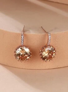 Cubic Zirconia Decor Stud Earrings - Champagne - View 4