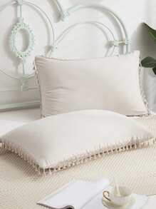 Bộ 2 Vỏ Gối Trang Trí Tua Rua Không Ruột - Màu be - Xem 1