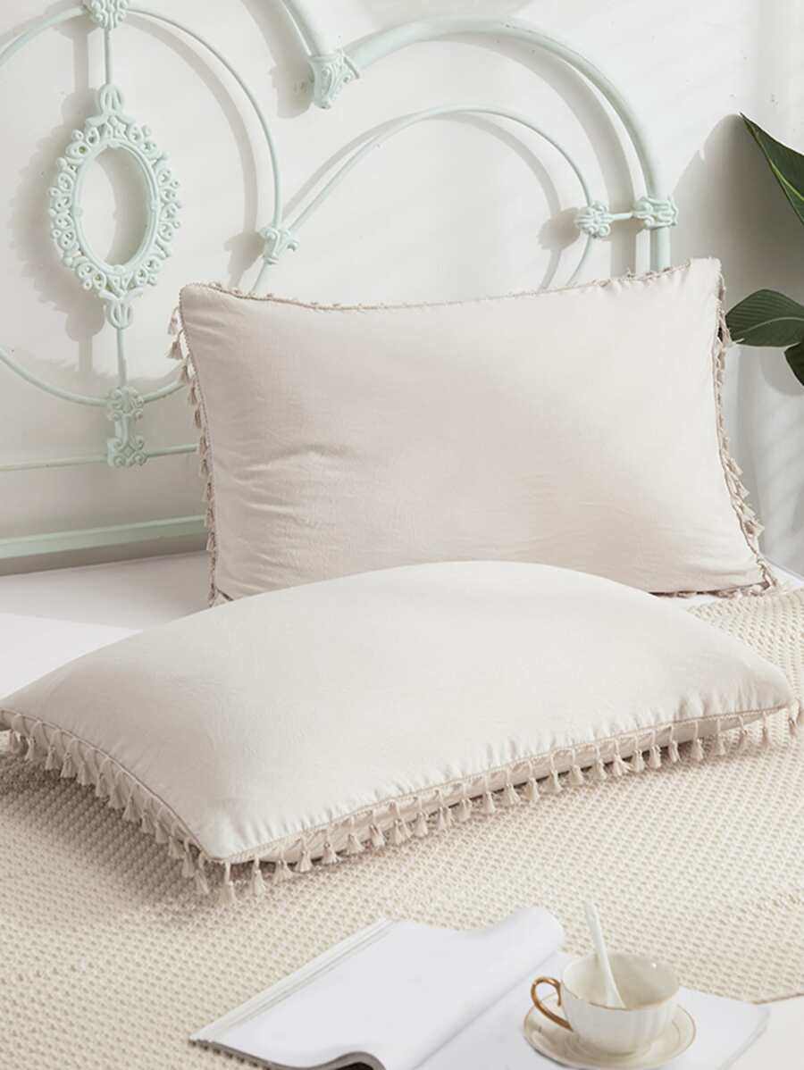 Bộ 2 Vỏ Gối Trang Trí Tua Rua Không Ruột - Màu be - Xem 1