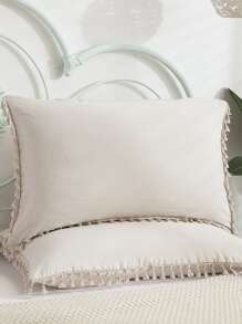 Bộ 2 Vỏ Gối Trang Trí Tua Rua Không Ruột - Màu be - Xem 2