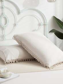 Bộ 2 Vỏ Gối Trang Trí Tua Rua Không Ruột - Màu be - Xem 6