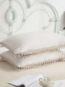 Bộ 2 Vỏ Gối Trang Trí Tua Rua Không Ruột - Màu be - Xem 8