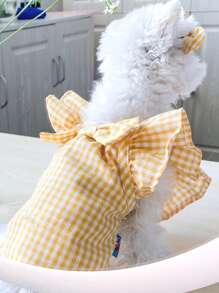 1pc Gingham Pattern Bow Decor Pet Shirt - Multicolor - View 1