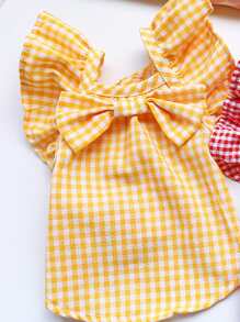 1pc Gingham Pattern Bow Decor Pet Shirt - Multicolor - View 2
