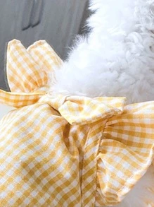 1pc Gingham Pattern Bow Decor Pet Shirt - Multicolor - View 5