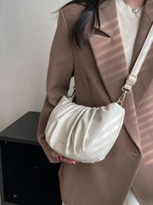 Bolso fruncido con estampado de letra - Beis - Ver 2