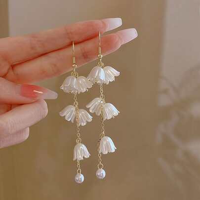 Faux Pearl & Flower Drop Earrings