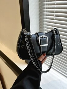 鉚釘裝飾鏈條流浪包 - 黑色 - 查看 5