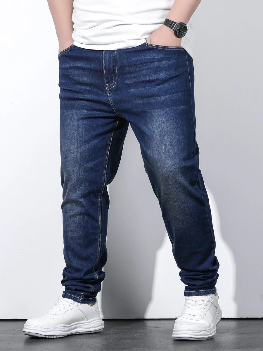 Manfinity Men Plus Slant Pocket Straight Leg Jeans - Dark Wash - View 1