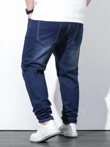 Manfinity Men Plus Slant Pocket Straight Leg Jeans - Dark Wash - View 2