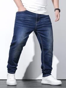Manfinity Men Plus Slant Pocket Straight Leg Jeans - Dark Wash - View 6