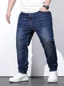 Manfinity Men Plus Slant Pocket Straight Leg Jeans - Dark Wash - View 7