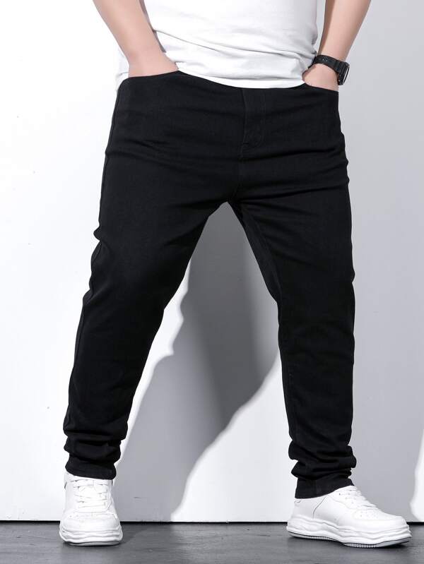 Manfinity Homme Men Plus Cotton Solid Slant Pocket Jeans Slim Fit Long Washed Dark Wash Jean Cargo Plain Black Work Casual Size Commute Urban Street Work Going Out