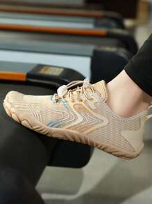 Women Striped Pattern Creek shoes Drawstring Front Sporty Water Shoes - Apricot - View 5