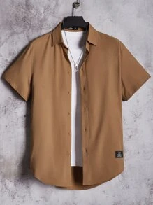 GENTILAND 男士字母貼布襯衫和腰部抽繩短褲不帶T恤 - 棕色 - 查看 5