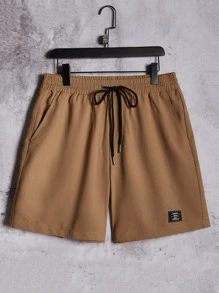 GENTILAND 男士字母貼布襯衫和腰部抽繩短褲不帶T恤 - 棕色 - 查看 6