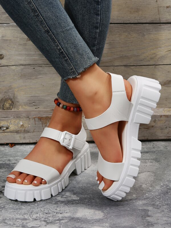 Women Wedge Sandals Ankle Strap Flatform Fashion Platform Sandals White