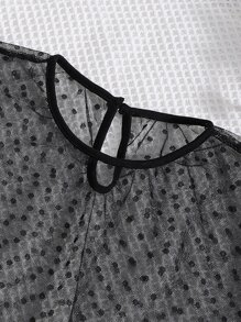 女孩素色吊帶背心和短褲和網紗連衣裙 - 黑色 - 查看 3