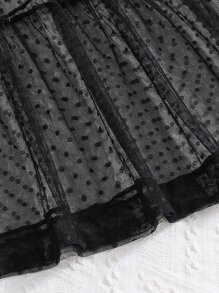 女孩素色吊帶背心和短褲和網紗連衣裙 - 黑色 - 查看 4