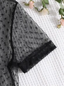 女孩素色吊帶背心和短褲和網紗連衣裙 - 黑色 - 查看 5