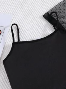 女孩素色吊帶背心和短褲和網紗連衣裙 - 黑色 - 查看 7