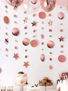1set 4m Party Star-Shaped Metallic Sequin Garlands, Rose Gold & Gold Shiny Star Round Garland, Suitable For Birthday, Wedding, Graduation Decor, Room Decoration