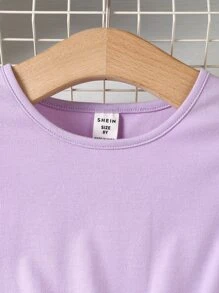 SHEIN Girls Appliques Contrast Mesh Hem Dress - Lilac Purple - View 3