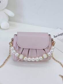 Chicas Bolso fruncido con diseño de perla artificial con diseño fruncido con cadena - Rosa - Ver 1