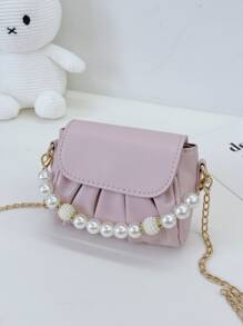 Chicas Bolso fruncido con diseño de perla artificial con diseño fruncido con cadena - Rosa - Ver 2
