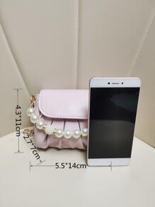 Chicas Bolso fruncido con diseño de perla artificial con diseño fruncido con cadena - Rosa - Ver 3