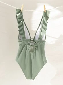 SHEIN Swim 荷葉邊連體泳衣 - 薄荷綠 - 查看 2