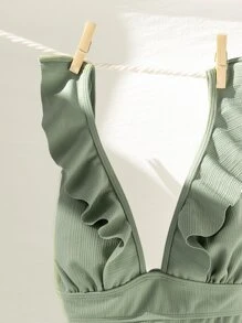 SHEIN Swim 荷葉邊連體泳衣 - 薄荷綠 - 查看 3