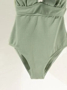 SHEIN Swim 荷葉邊連體泳衣 - 薄荷綠 - 查看 4