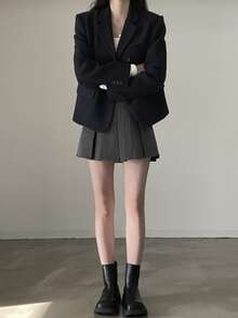 Chân váy ngắn xếp ly màu trơn, kiểu dáng Hàn Quốc năng động, ngọt ngào, thanh lịch, món đồ không thể thiếu cho mùa xuân. - Màu xám đen - Xem 4