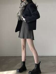 Chân váy ngắn xếp ly màu trơn, kiểu dáng Hàn Quốc năng động, ngọt ngào, thanh lịch, món đồ không thể thiếu cho mùa xuân. - Màu xám đen - Xem 5
