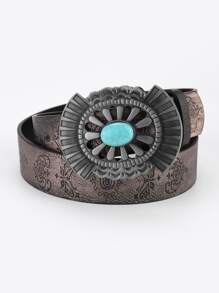 綠松石裝飾幾何搭扣皮帶 - 鏽棕色 - 查看 1